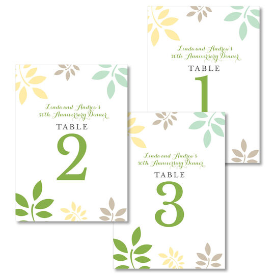 Green and Yellow Botanical Leaves Table Number Cards
